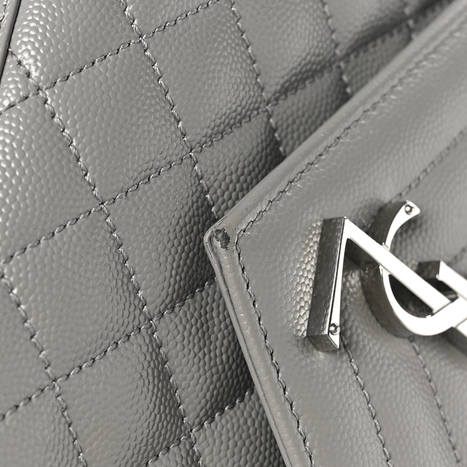Saint Laurent Grain De Poudre Textured Mixed Matelasse Medium Triquilt Monogram Satchel  New Stone Grey 10 of 12