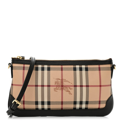Burberry Haymarket Check Small Peyton Crossbody Clutch Bag Chocolate 1 of 11