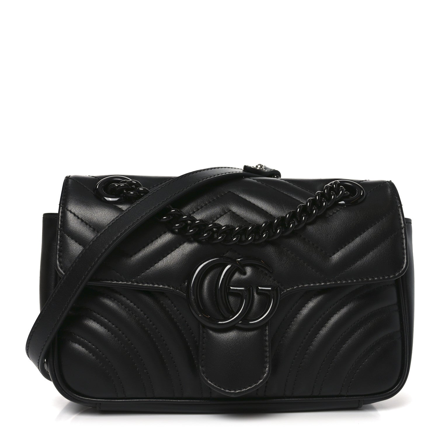 Gucci Calfskin Matelasse Monochrome Mini GG Marmont Shoulder Bag Black 1 of 10