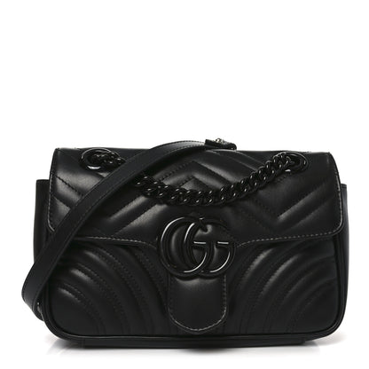 Gucci Calfskin Matelasse Monochrome Mini GG Marmont Shoulder Bag Black 1 of 10