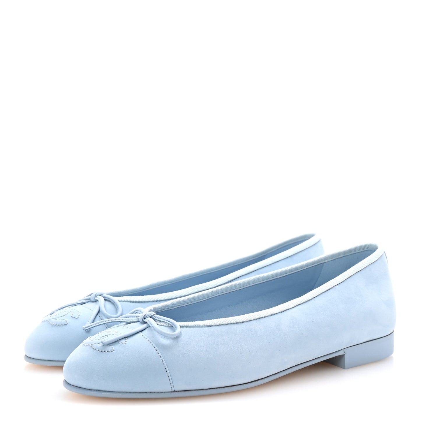 Suede Calfskin Cap Toe CC Ballerina Flats 37 Light Blue