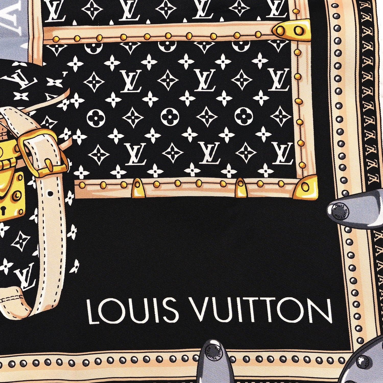 Louis Vuitton Silk Monogram Lets Go Scarf Black 3 of 3