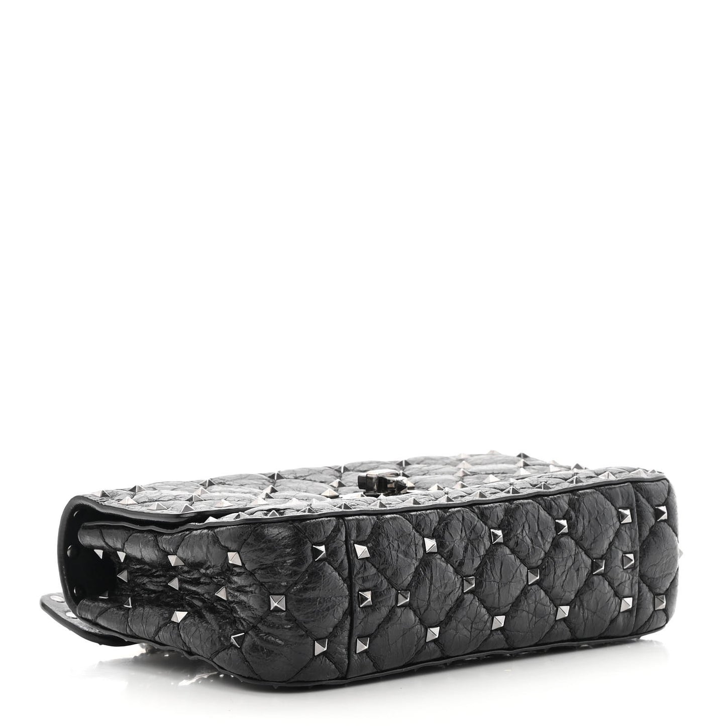 Craquele Nappa Small Rockstud Spike Shoulder Bag Black