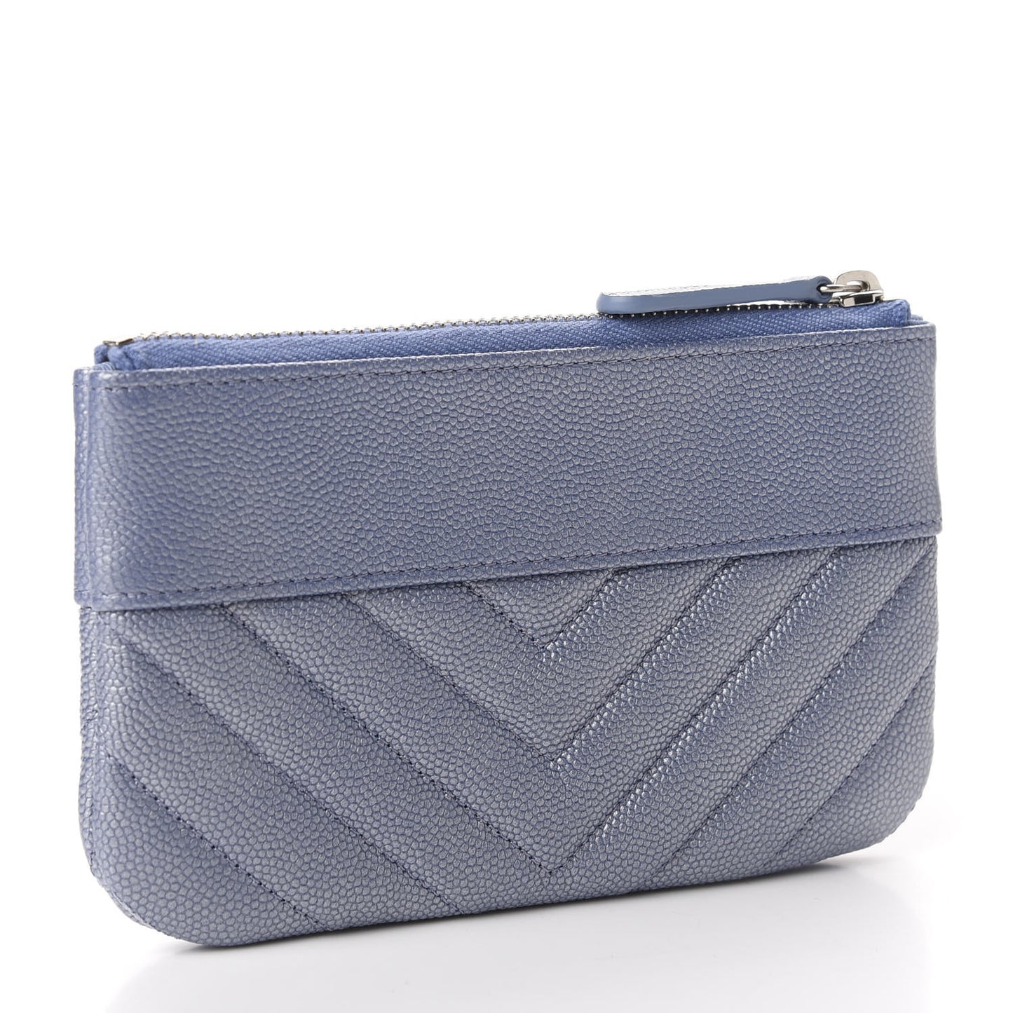 Metallic Caviar Chevron Quilted Small Vintage Mademoiselle Cosmetic Case Blue