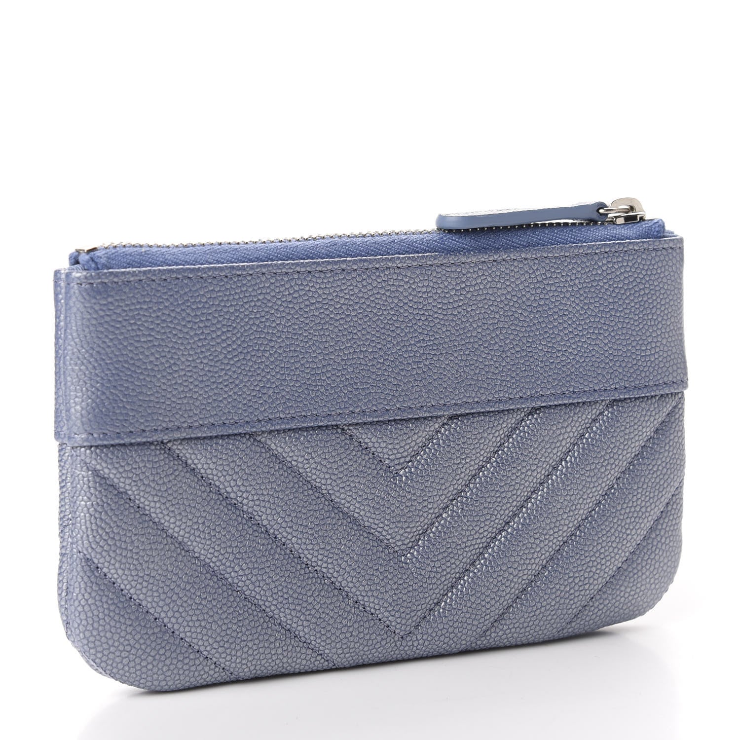 Chanel Metallic Caviar Chevron Quilted Small Vintage Mademoiselle Cosmetic Case Blue 3 of 8