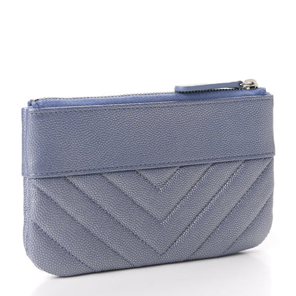 Chanel Metallic Caviar Chevron Quilted Small Vintage Mademoiselle Cosmetic Case Blue 3 of 8