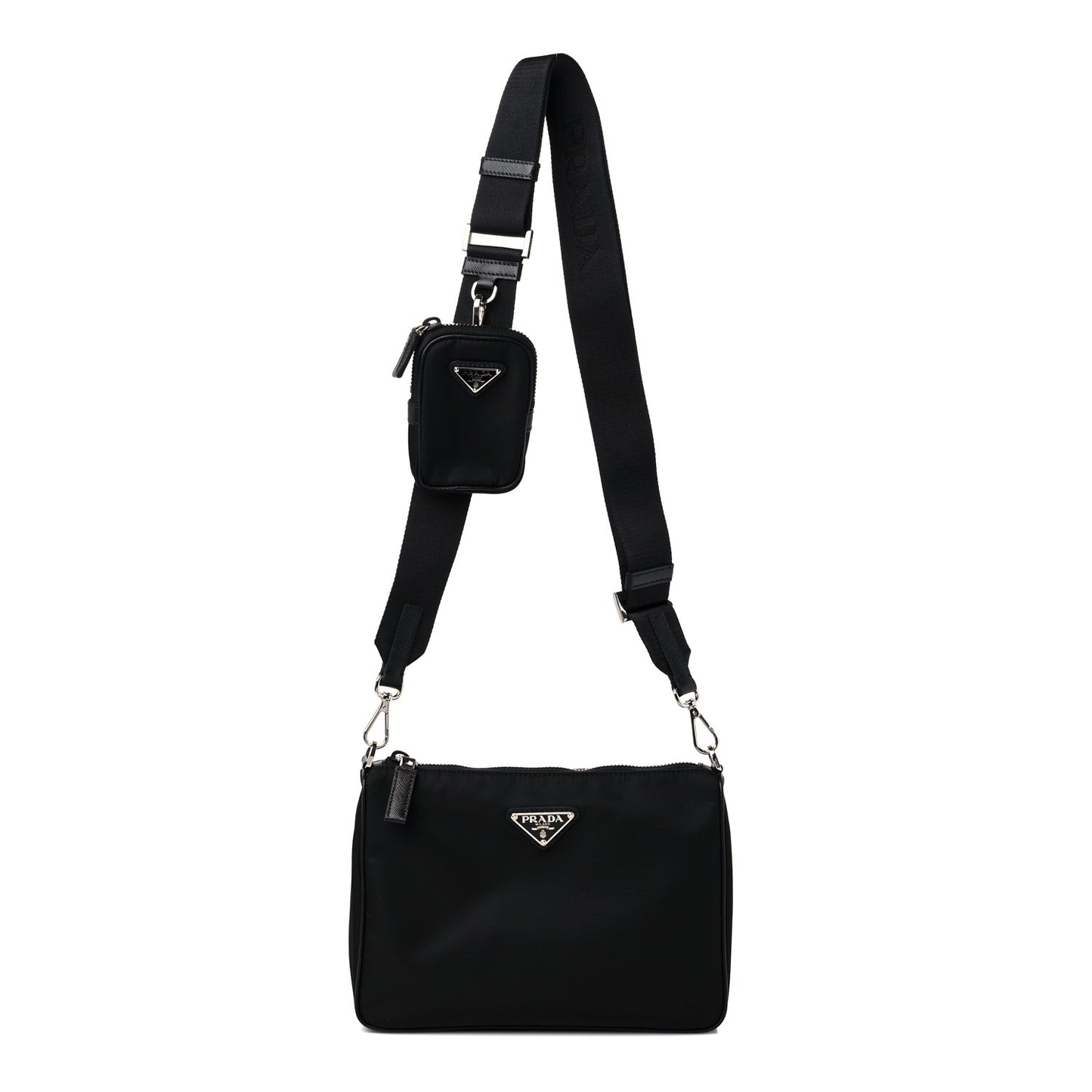 Re-Nylon Saffiano Pocket Zippered Shoulder Bag Black