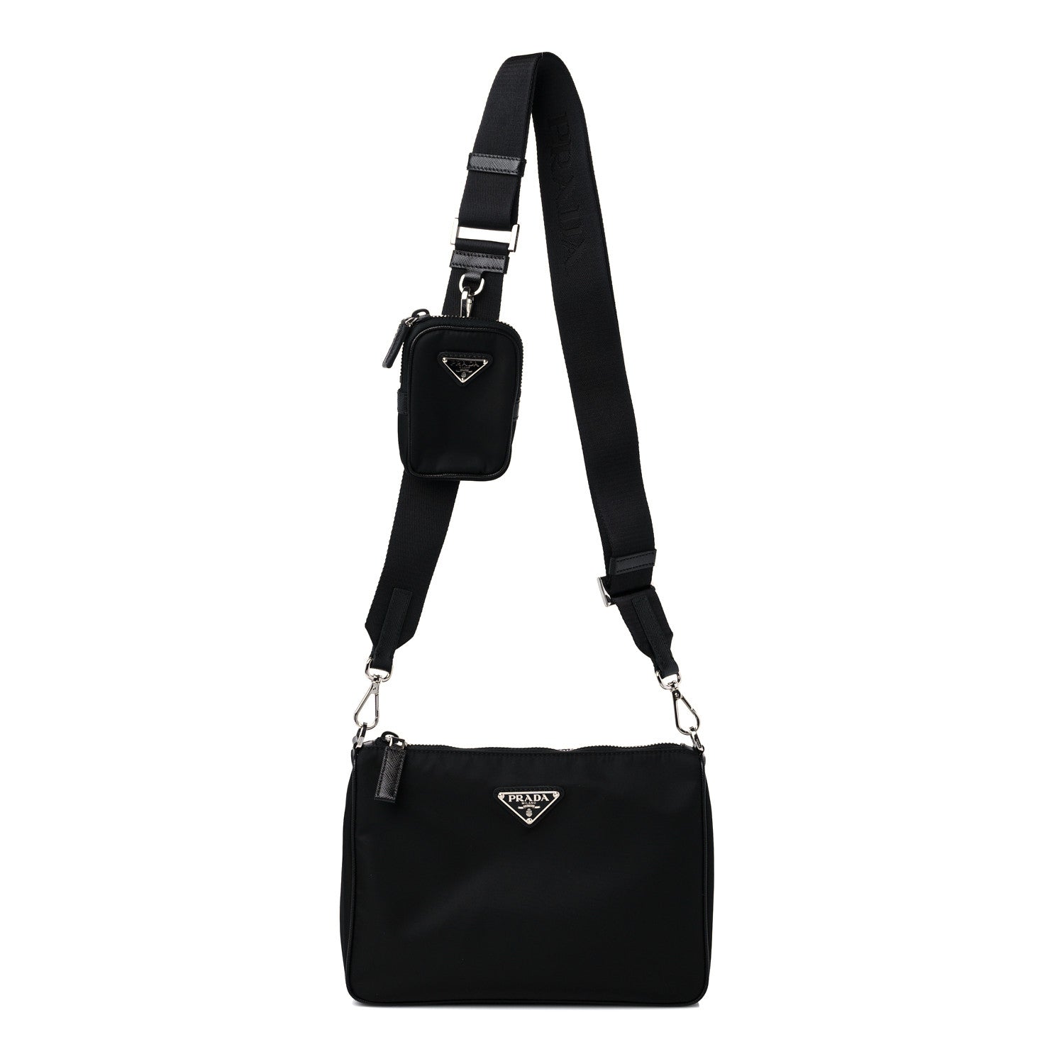 Prada Re-Nylon Saffiano Pocket Zippered Shoulder Bag Black 1 of 8