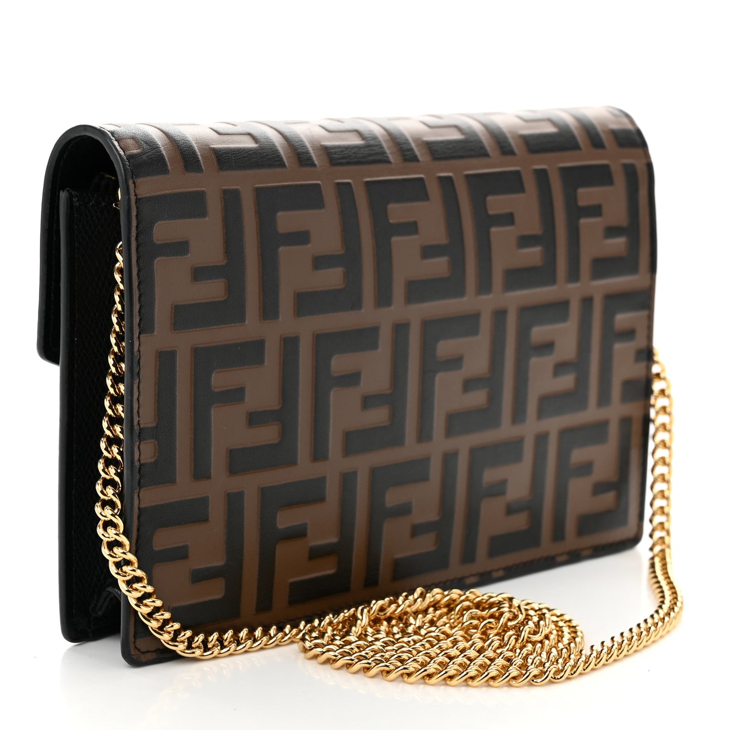 Vitello Cruise F is Fendi Bi-Color FF 1974 Embossed Medium Envelope Wallet On Chain Black Maya