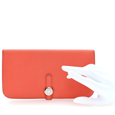 Togo Dogon Recto Verso Wallet Orange Poppy Rose Candy