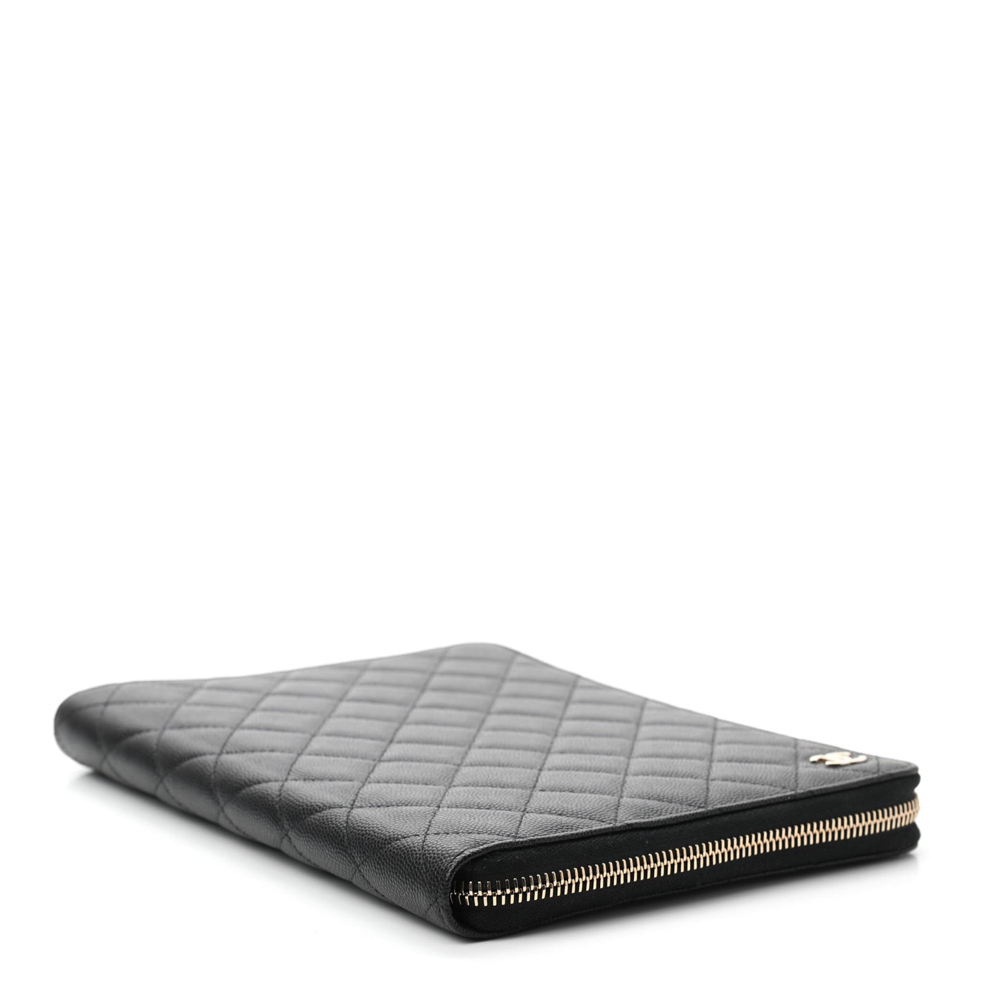 Caviar Quilted Zip Around Notebook Agenda Cover Black