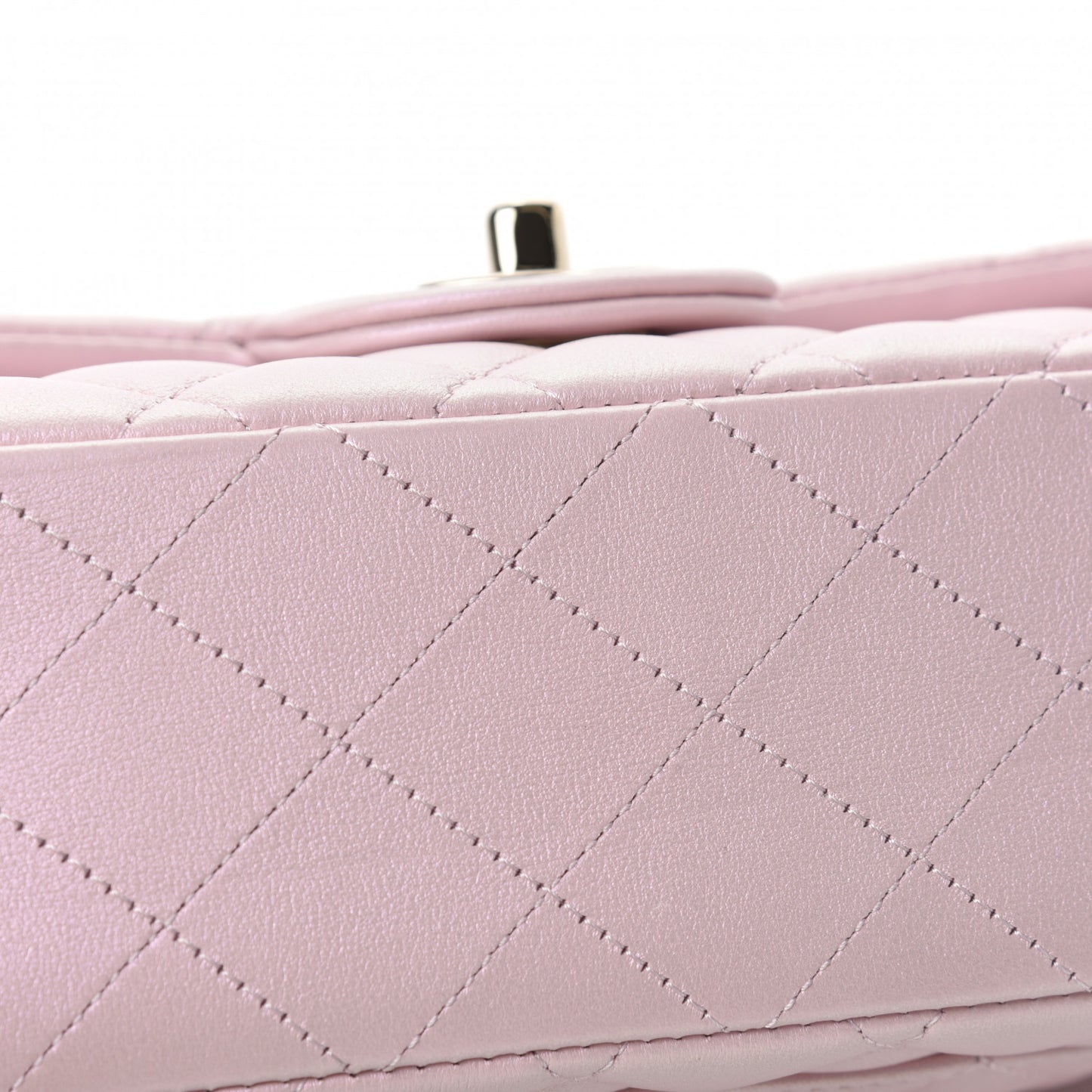 Iridescent Calfskin Quilted Medium Double Flap Light Pink