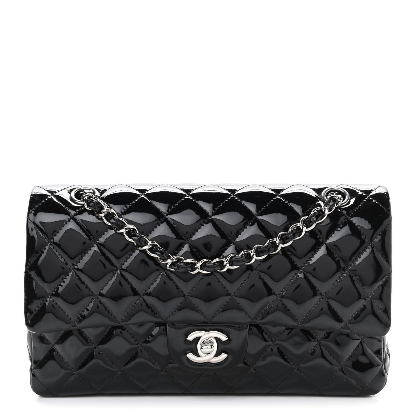 Patent Quilted Medium Double Flap Black