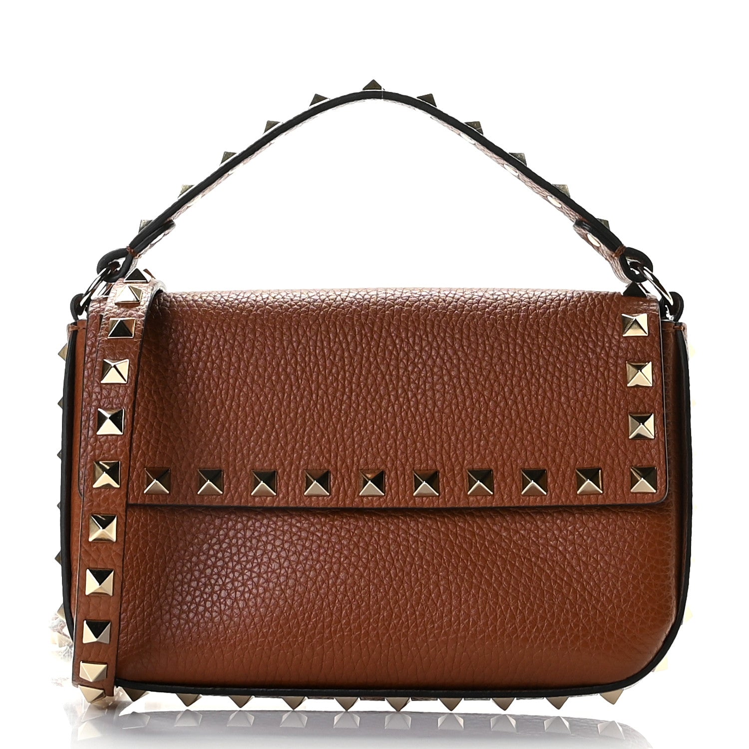 Valentino Garavani Grainy Calfskin Rockstud Crossbody Pouch Saddle Brown 1 of 10