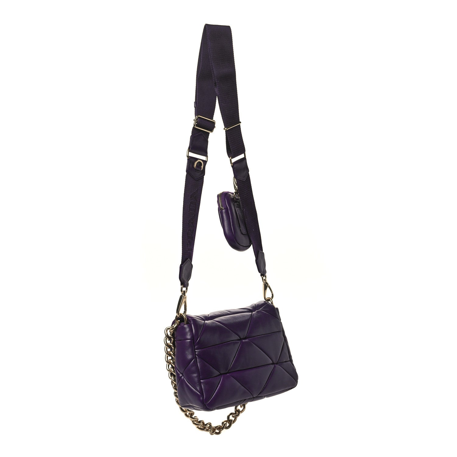 Prada Nappa Re-Nylon Triangle Quilted Patchwork System Flap Shoulder Bag Viola 2 of 8