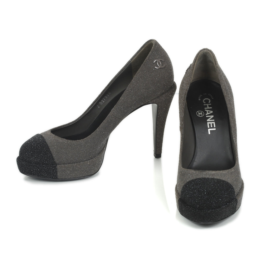 Glitter Cap Toe Platform Pumps 36 Black Grey