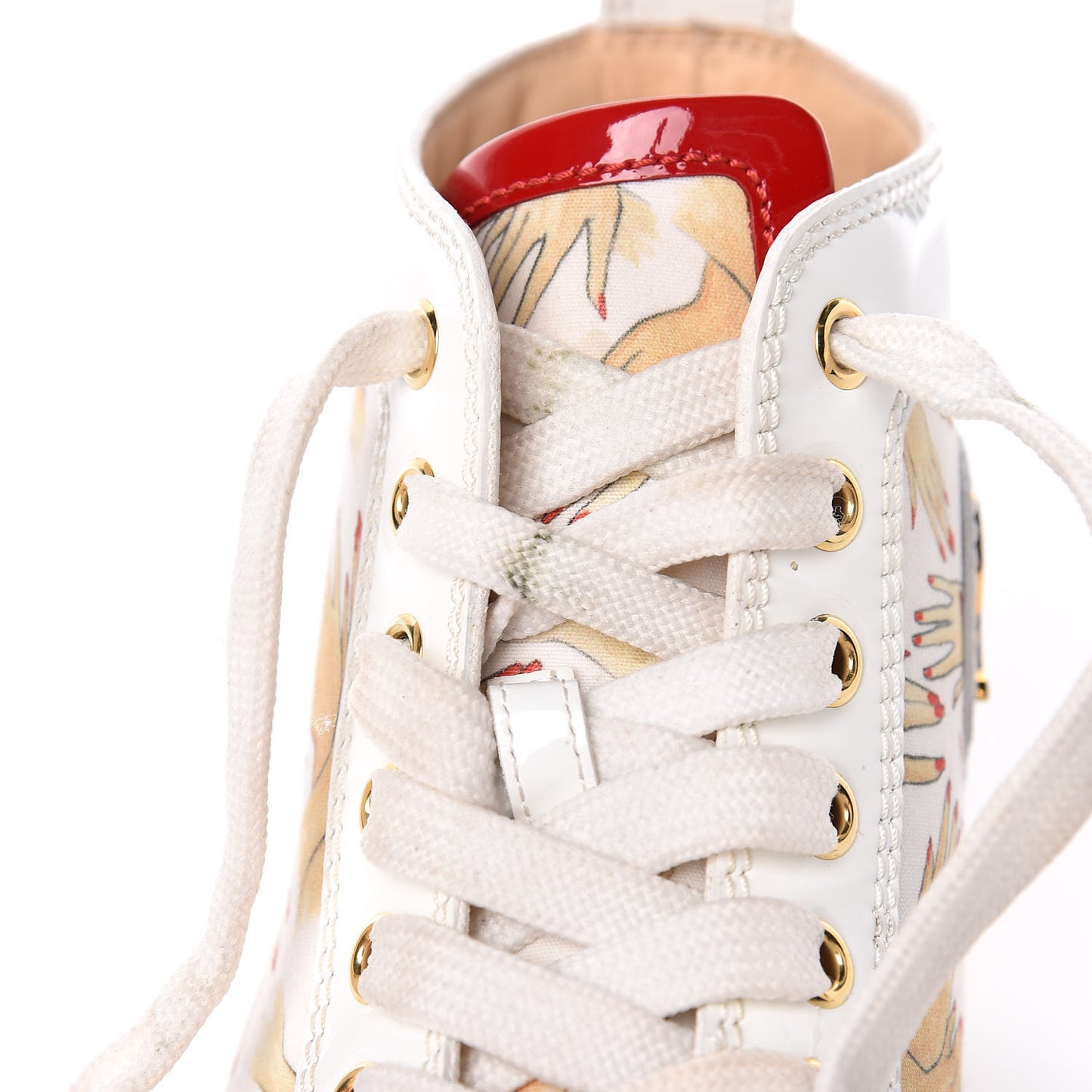 Toile Printed Patent Calfskin Tissu Beauty Spikes Louis Flat Sneakers 38 White