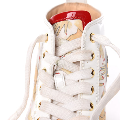 Christian Louboutin Toile Printed Patent Calfskin Tissu Beauty Spikes Louis Flat Sneakers 38 White 25 of 26