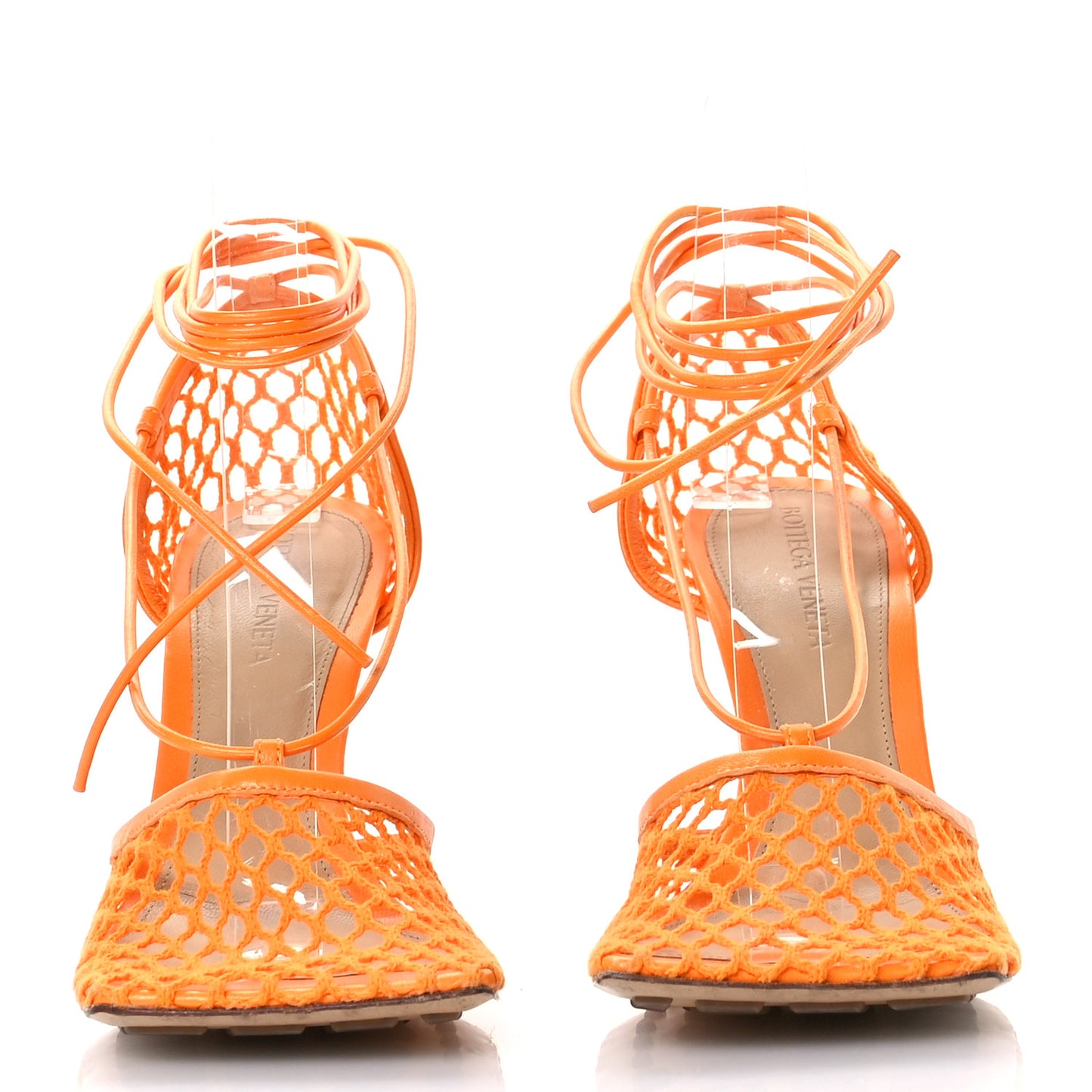 Mesh Nappa Stretch Ankle Tie 90mm Sandals 37.5 Tangerine
