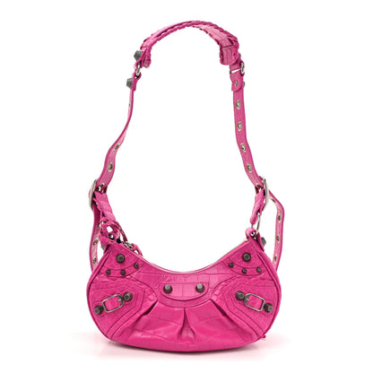 Balenciaga Extra Supple Calfskin Crocodile Embossed XS Le Cagole Shoulder Bag Violet Fuxia 1 of 13