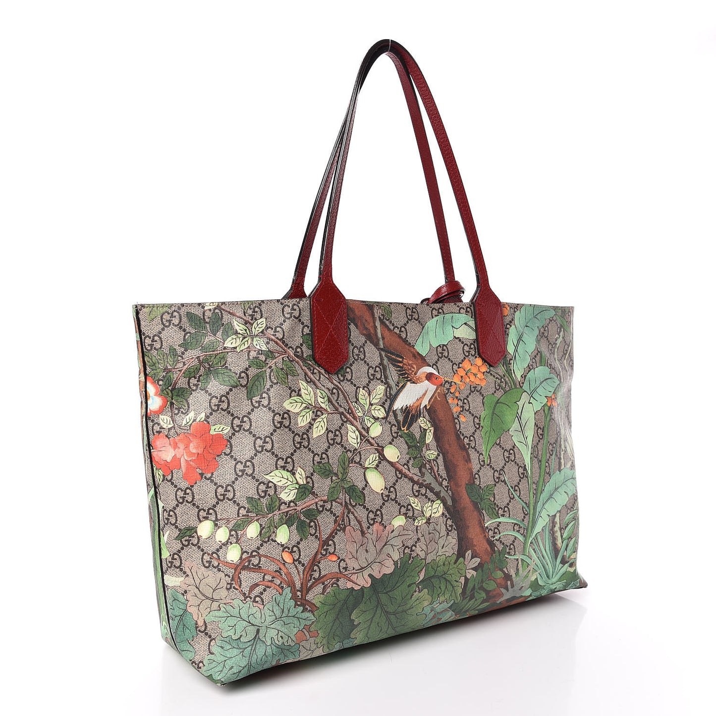 GG Supreme Monogram Tian Medium Shopping Tote Beige Multicolor Red