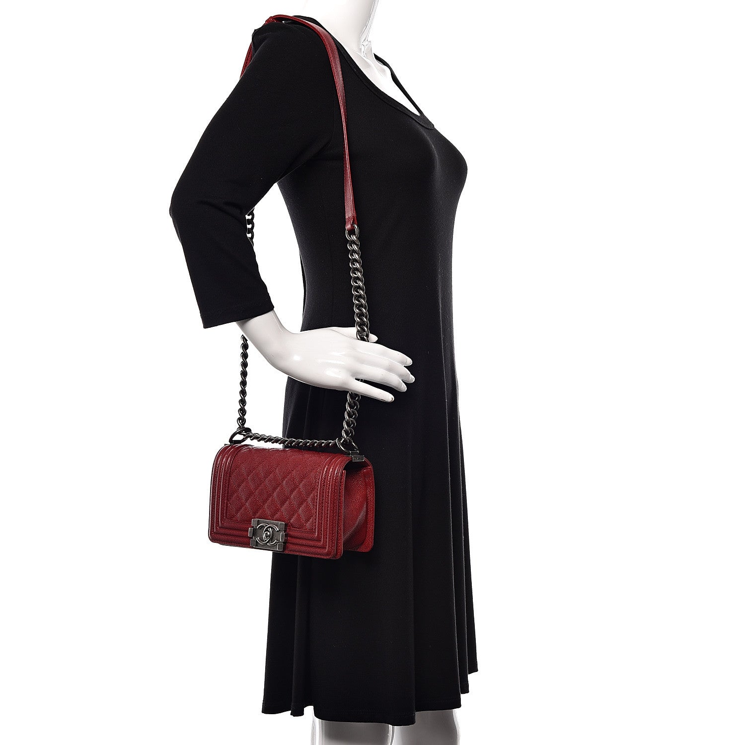 Chanel Caviar Quilted Small Boy Flap Dark Red 2 of 8