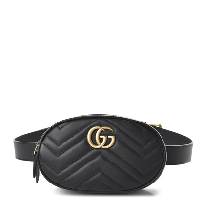 Gucci Calfskin Matelasse GG Marmont Belt Bag 95 38 Black 1 of 11