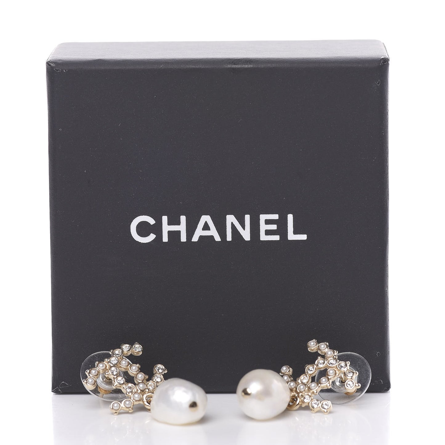 Crystal Pearl CC Drop Earrings Gold