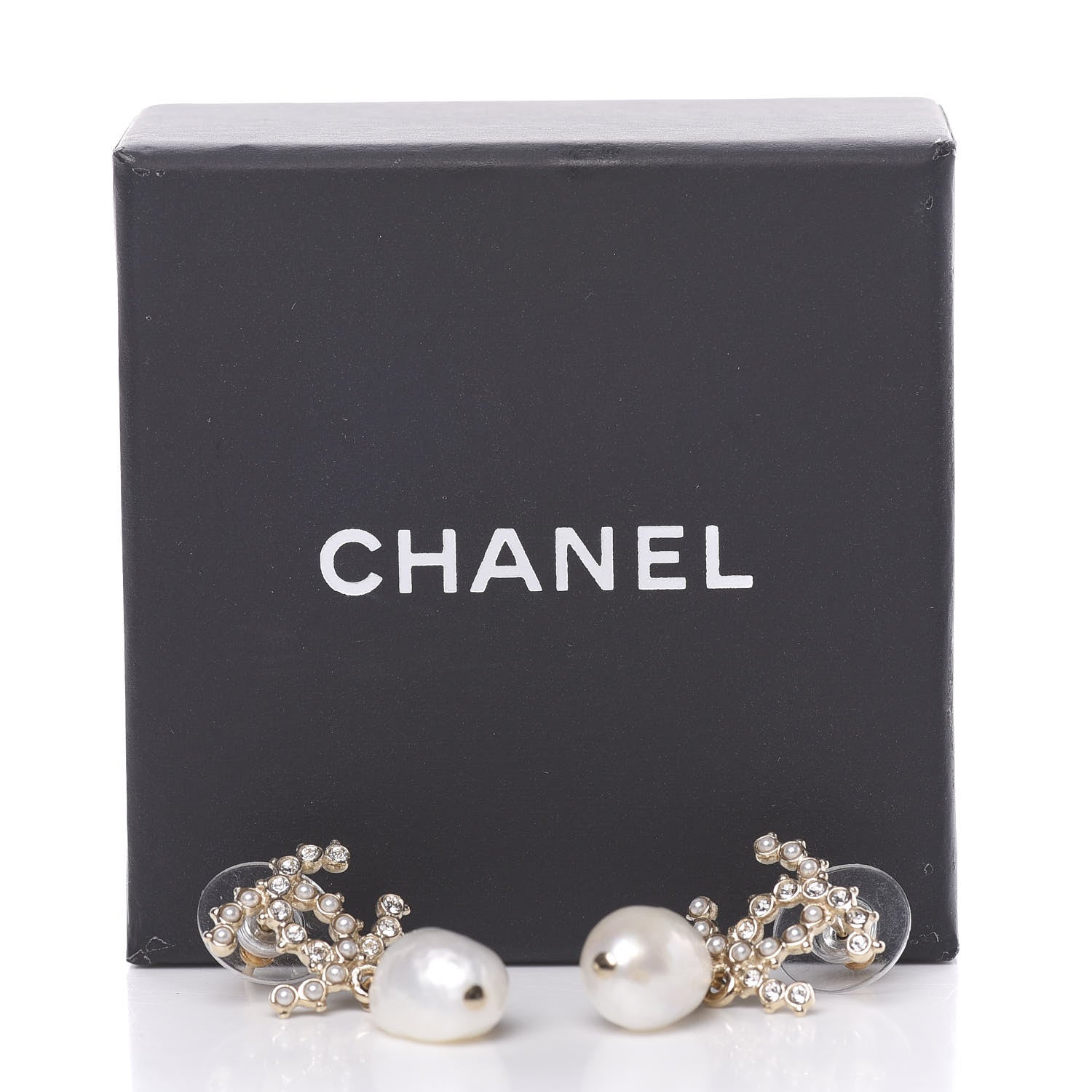 Chanel Crystal Pearl CC Drop Earrings Gold 5 of 5