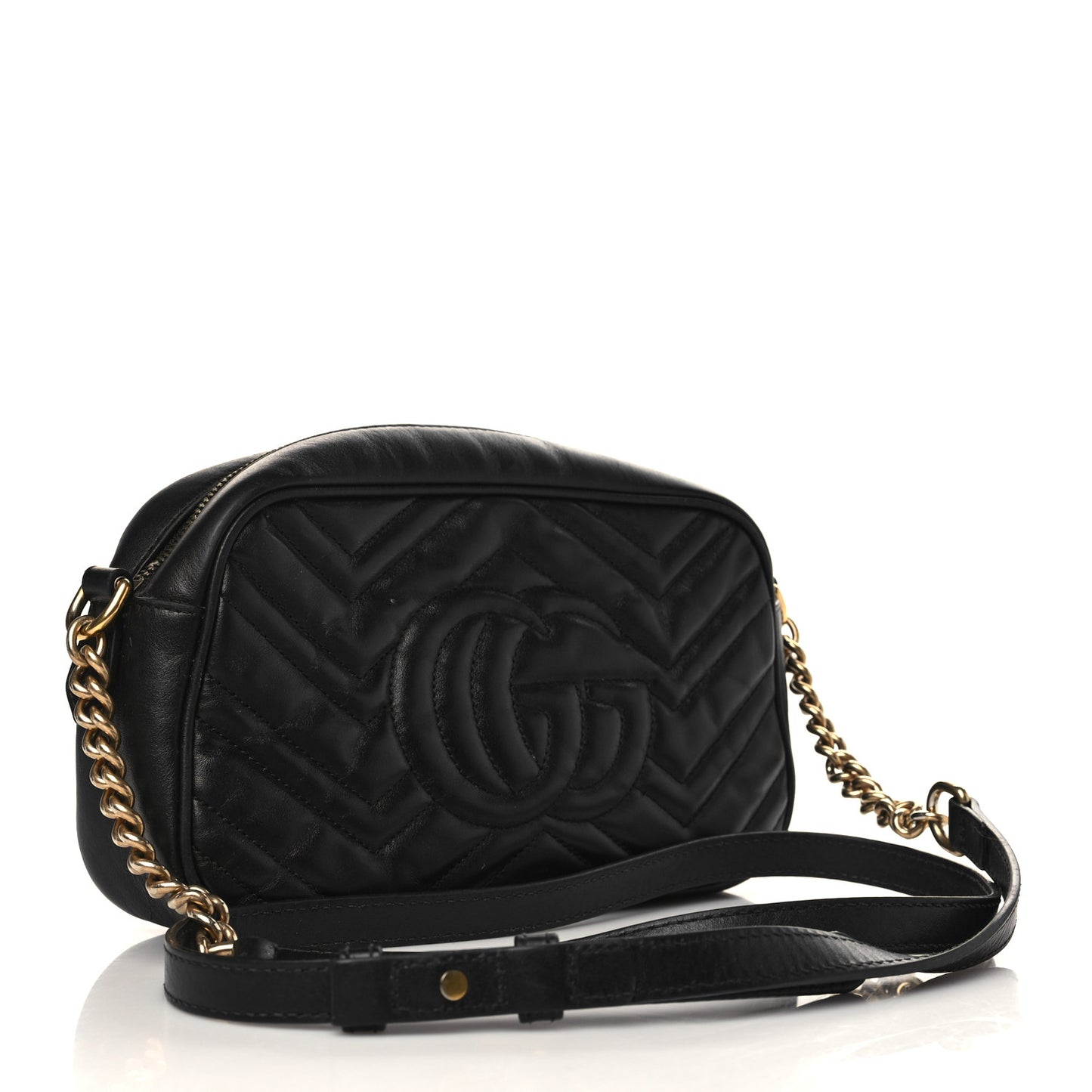 Calfskin Matelasse Small GG Marmont Chain Shoulder Bag Black