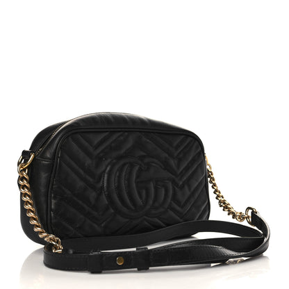 Gucci Calfskin Matelasse Small GG Marmont Chain Shoulder Bag Black 3 of 11