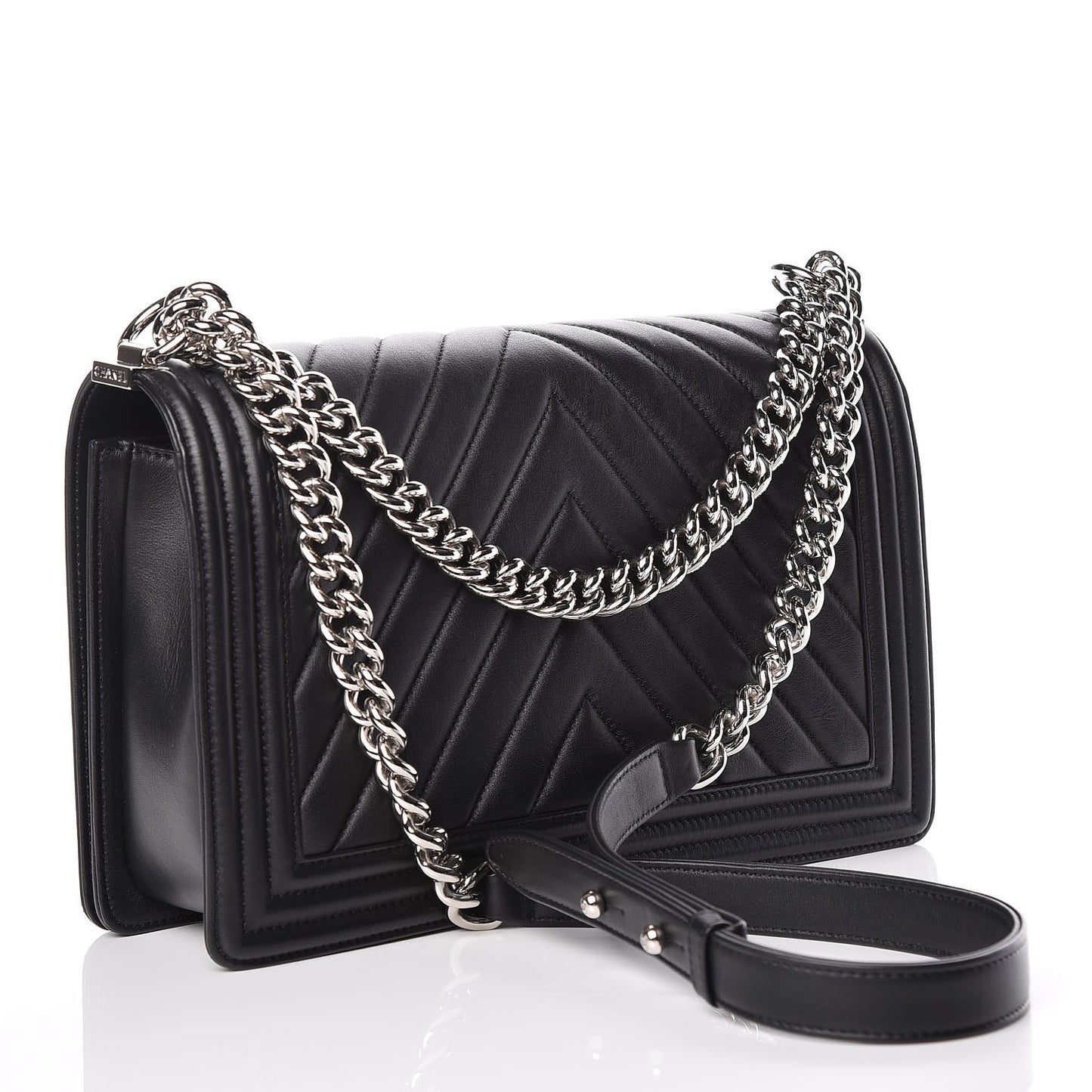 Lambskin Chevron Quilted New Medium Boy Flap Black