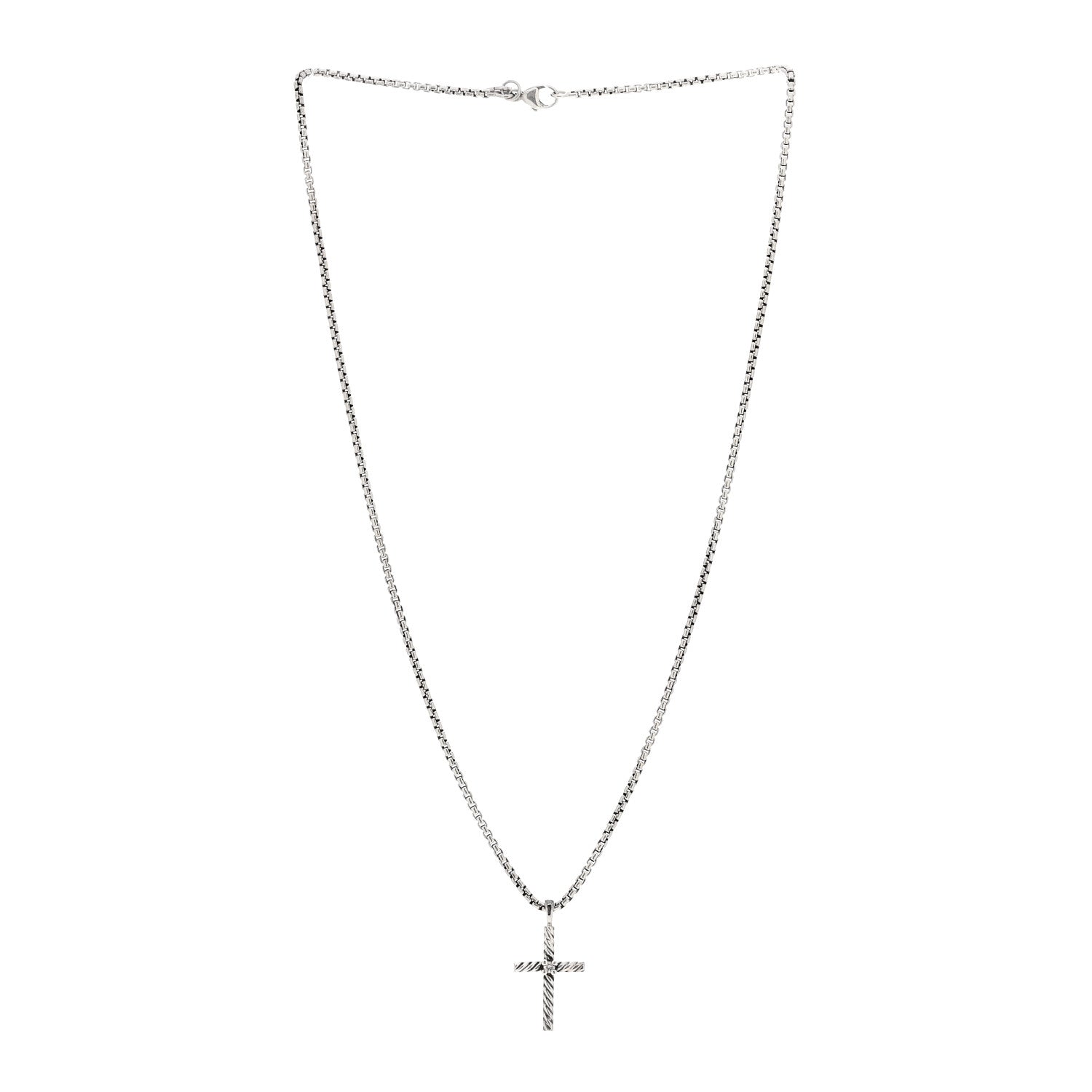 David Yurman Sterling Silver Diamond Cable Classics Cross Necklace 3 of 4