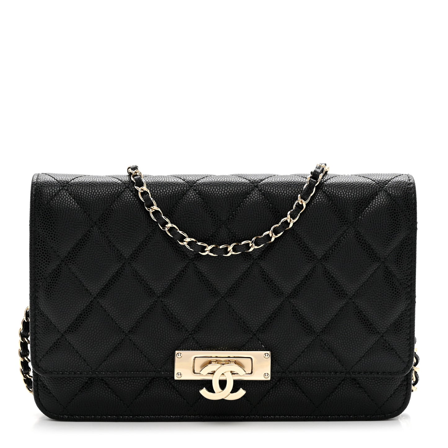 Caviar Quilted Golden Class Wallet On Chain WOC Black