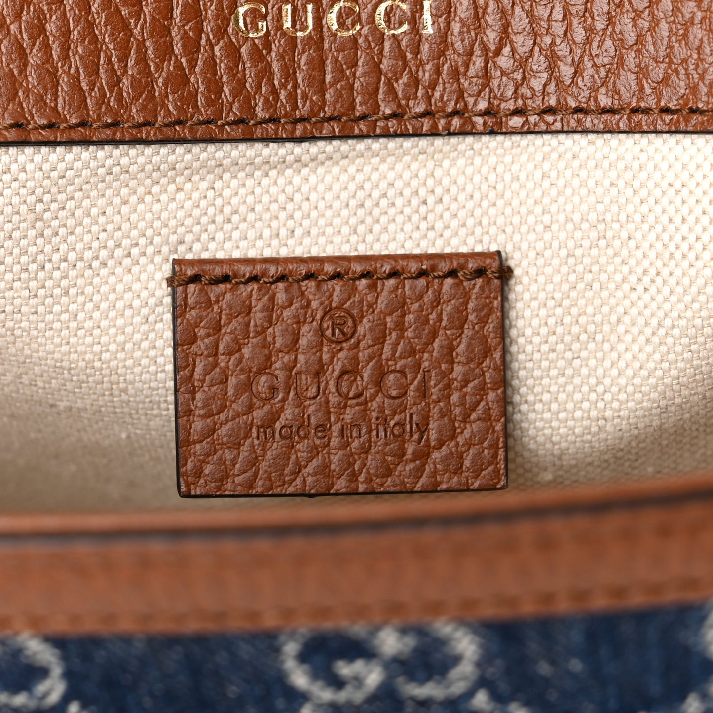 New Denim GG Monogram Dollar Calfskin Web Mini Horsebit 1955 Shoulder Bag Blue Tea Cuir Epilog