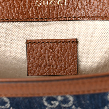 Gucci New Denim GG Monogram Dollar Calfskin Web Mini Horsebit 1955 Shoulder Bag Blue Tea Cuir Epilog 6 of 10