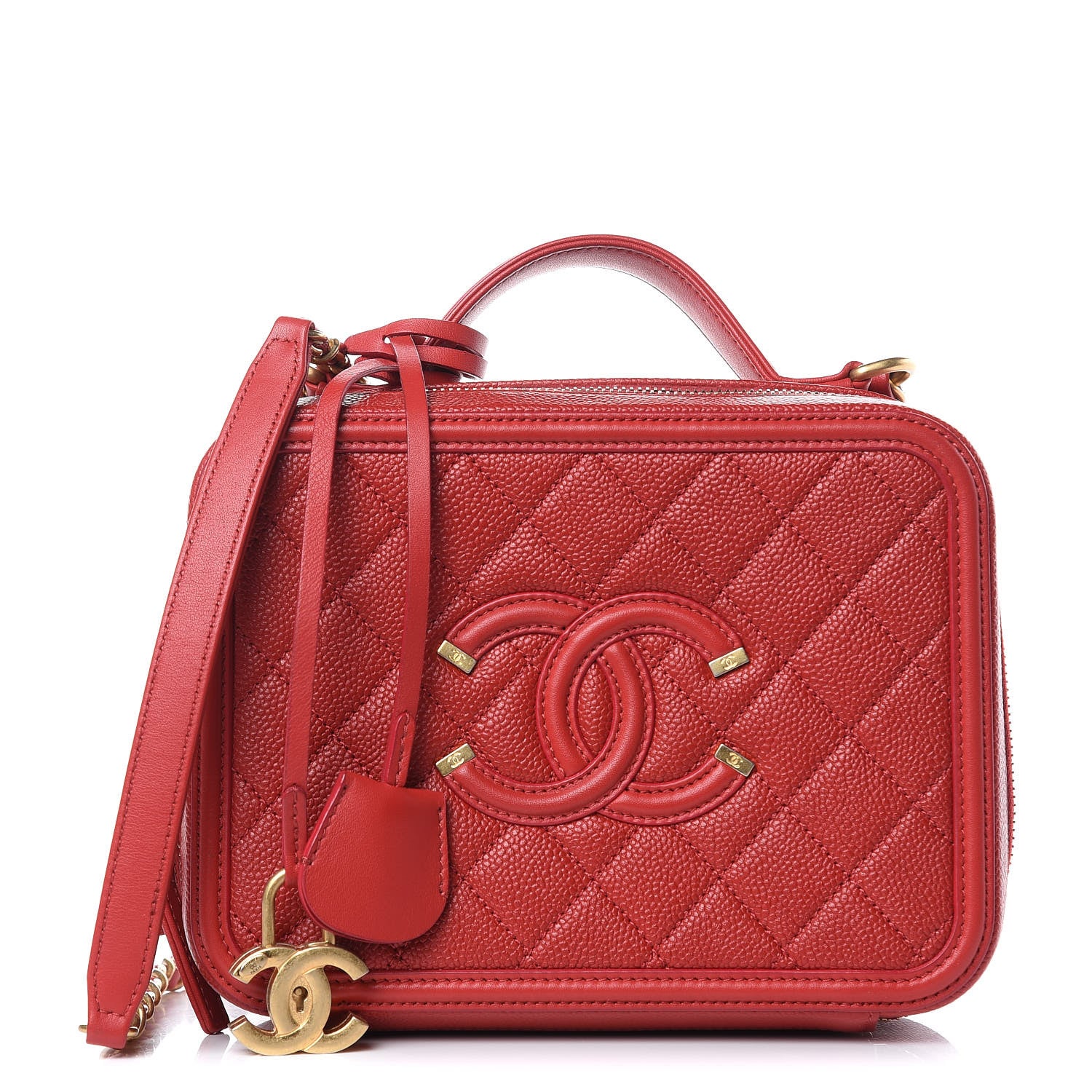 Chanel Caviar Quilted Medium CC Filigree Vanity Case Red 1 of 8
