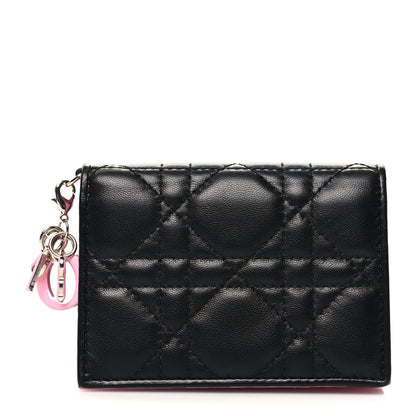 Christian Dior Lambskin Cannage Bi-Color Small Lady Dior Flap Card Holder Black Pink 1 of 10
