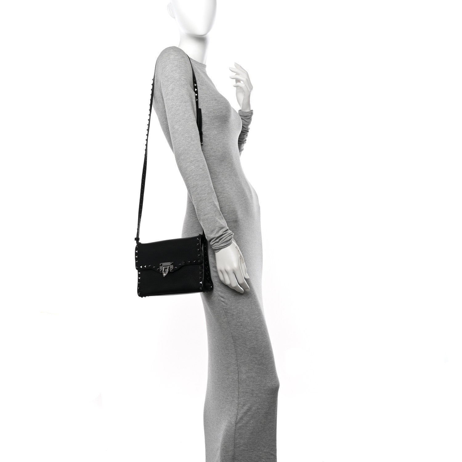 Valentino Garavani Pebbled Calfskin Monochrome Medium Rockstud Flip Lock Crossbody Bag Black 2 of 9