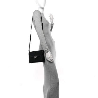 Valentino Garavani Pebbled Calfskin Monochrome Medium Rockstud Flip Lock Crossbody Bag Black 2 of 9