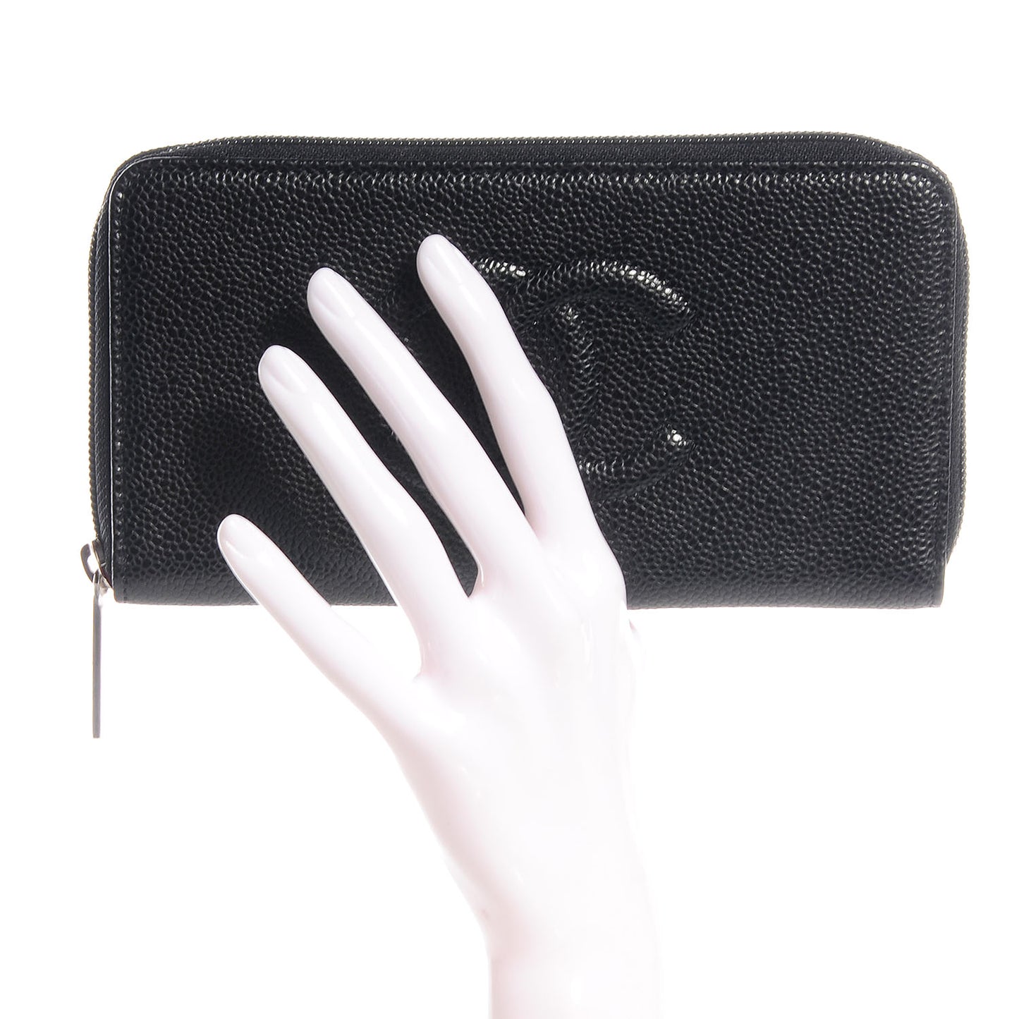 Caviar CC Large Gusset Zip Around Wallet Black