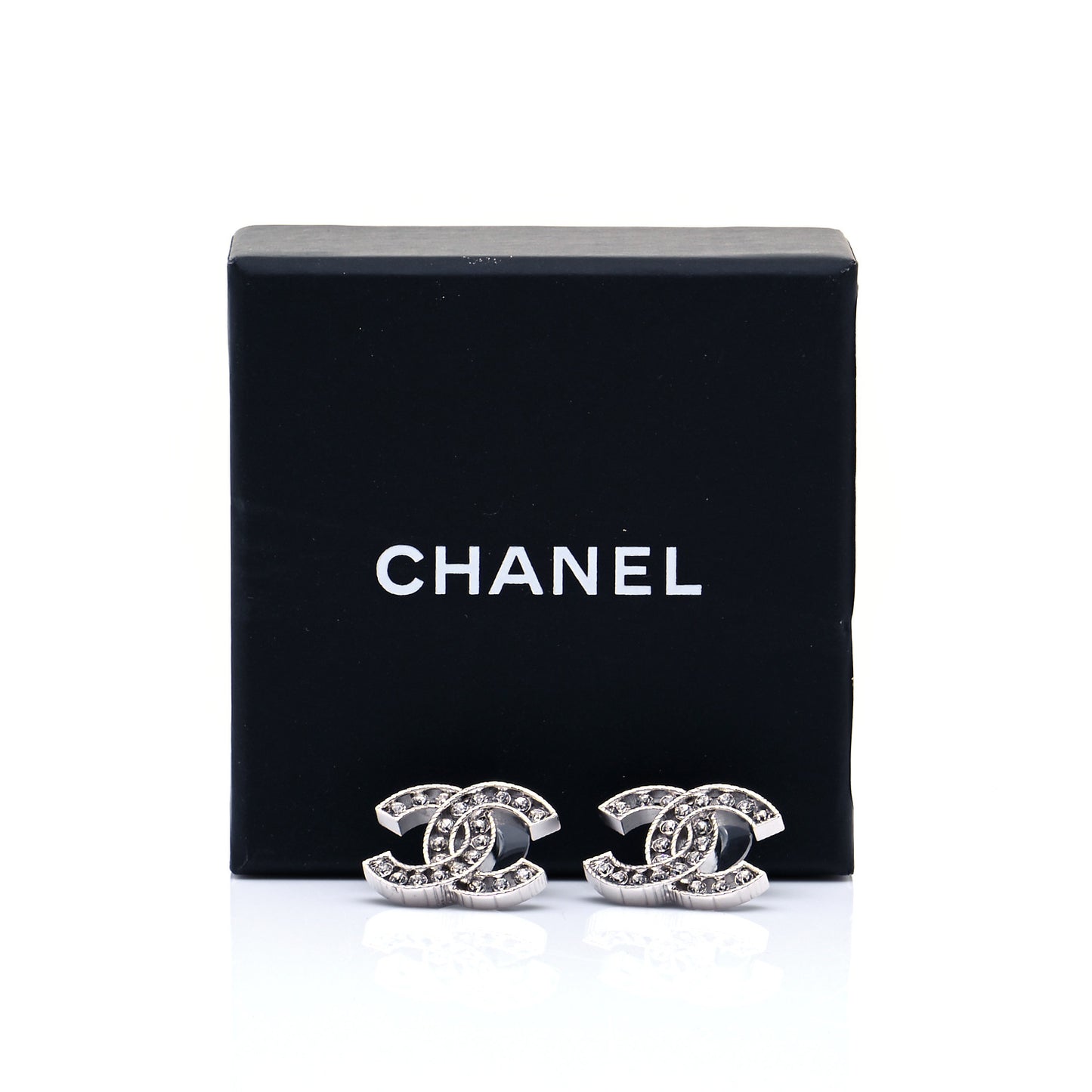 Crystal CC Chain Earrings Silver