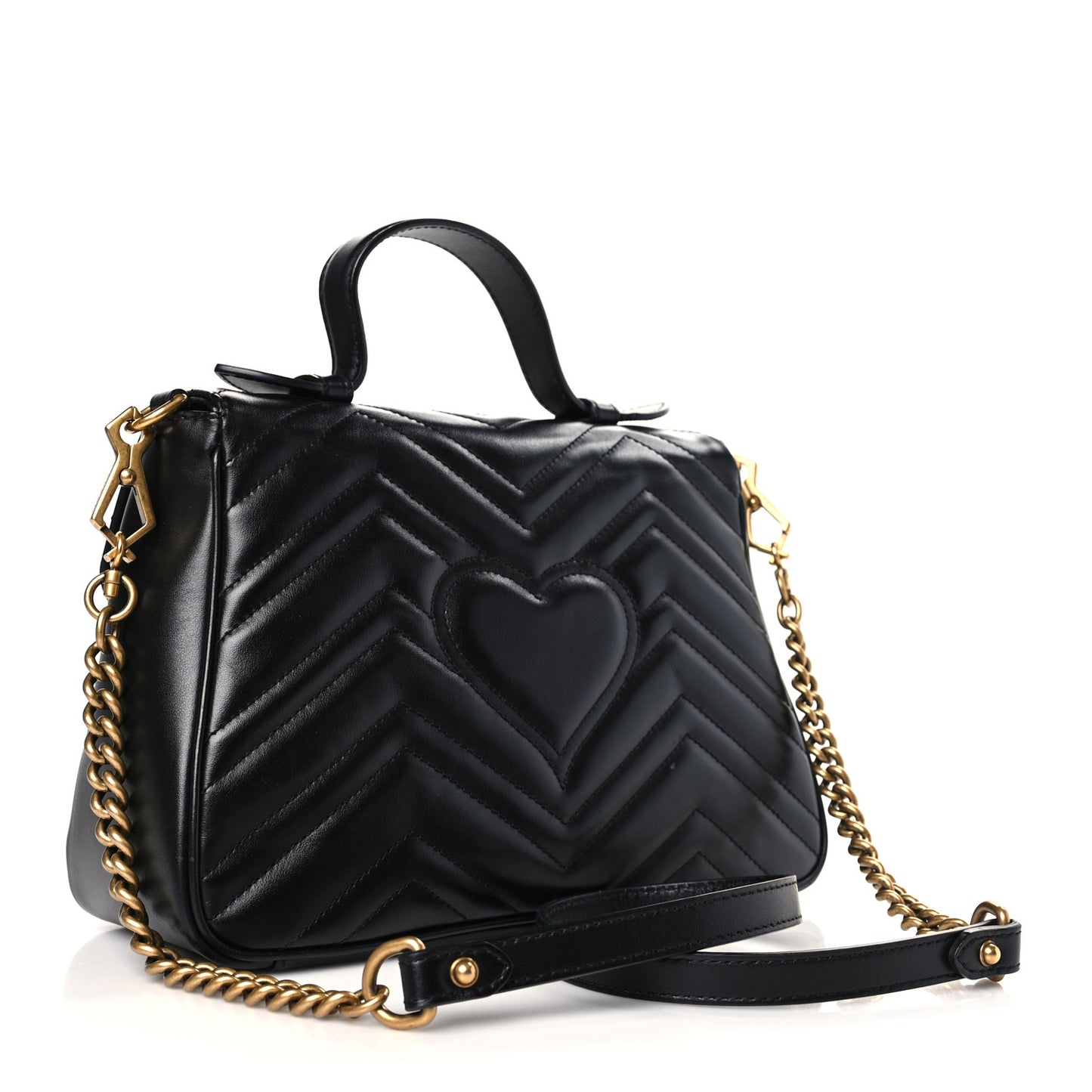 Calfskin Matelasse Small GG Marmont Top Handle Shoulder Bag Black