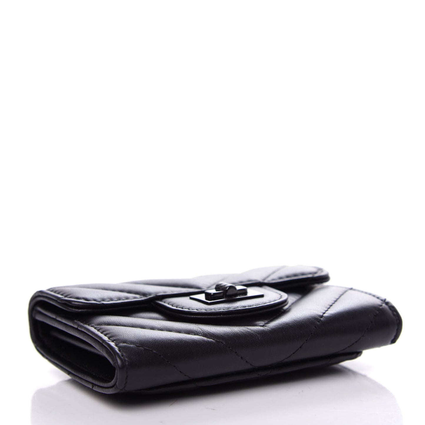 Aged Calfskin Chevron Quilted Reissue Card Holder Wallet So Black