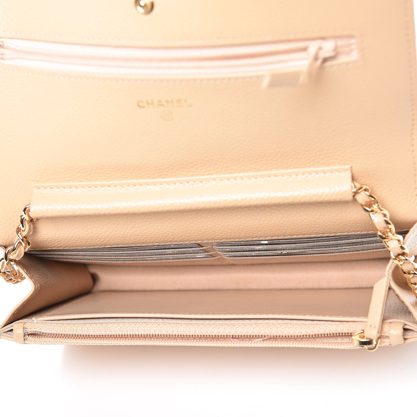 Caviar Quilted Wallet On Chain WOC Beige Clair