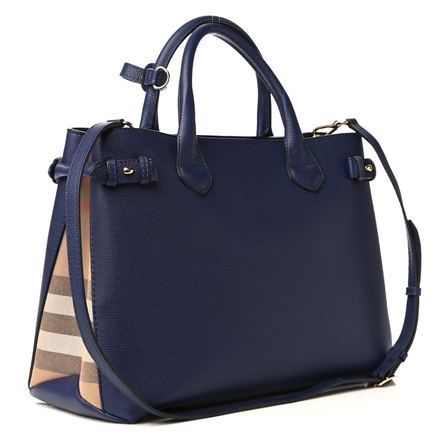 Grainy Calfskin House Check Medium Banner Tote Ink Blue