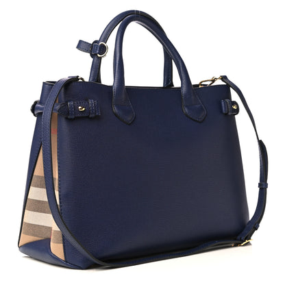 Burberry Grainy Calfskin House Check Medium Banner Tote Ink Blue 2 of 9