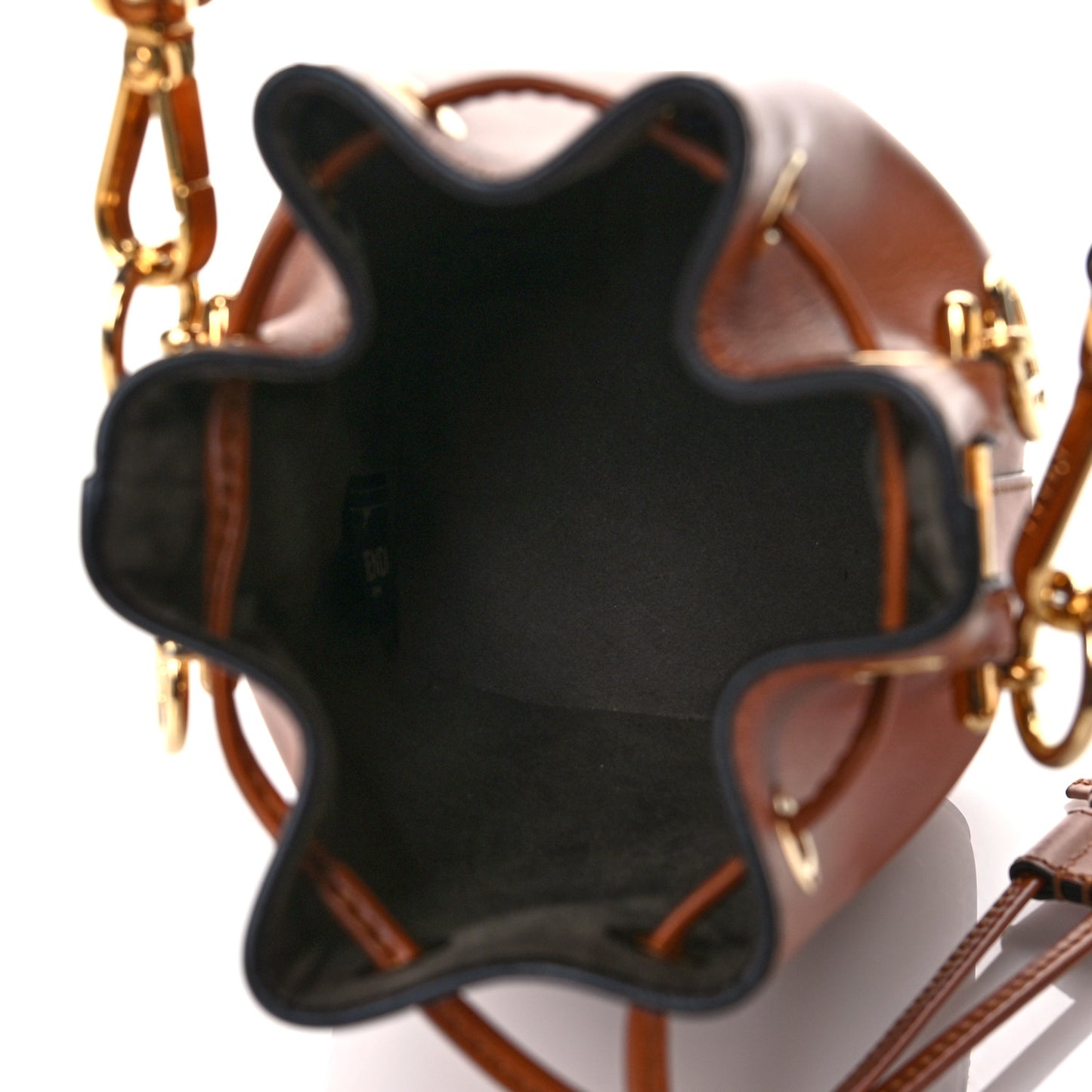 Vitello King F is Fendi Logo Embossed Mini Mon Tresor Bucket Bag Cuoio