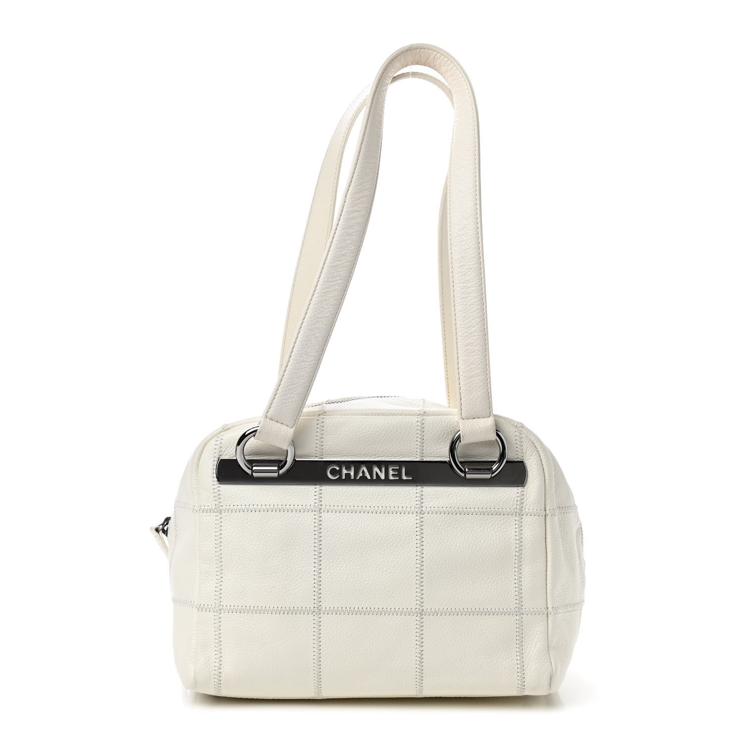 Chanel Caviar Square Stitched Bowler White 1 of 12