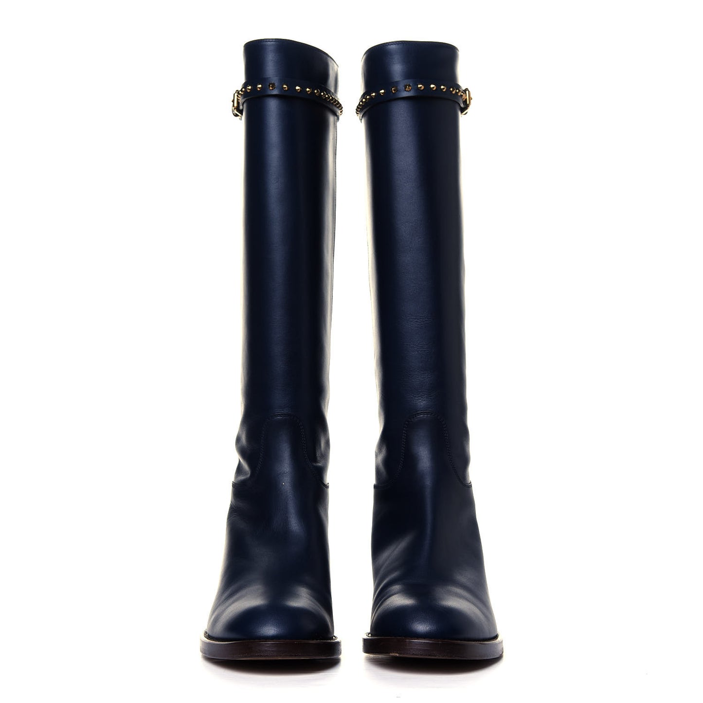 Calfskin Studded Irene Knee High Flat Boots 40 Blue